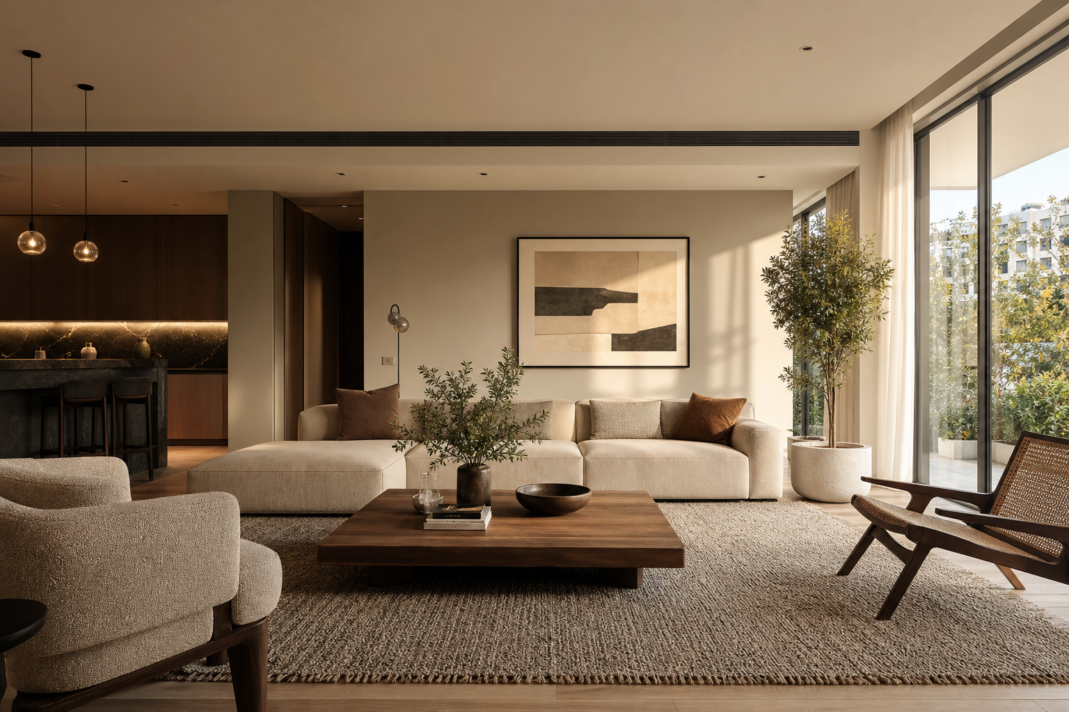 Soggiorno elegante con luce naturale
